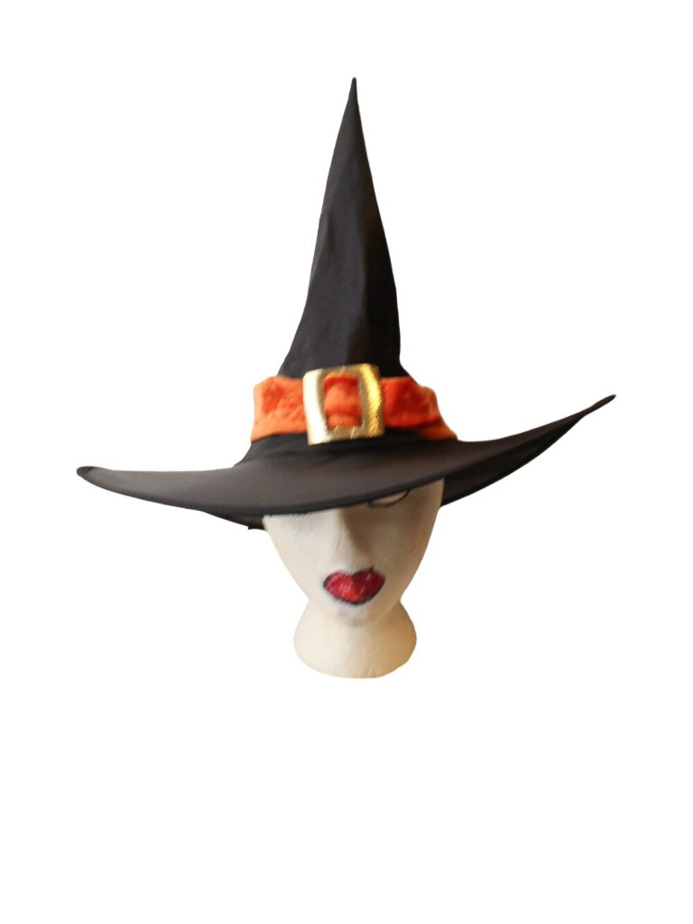 Vintage 90s Pointed Witch Hat Orange Velvet Belt OSFM